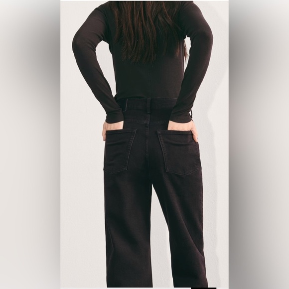 NEW Everlane Black Cotton The Way-High In Coal Raw Hem Straight Leg Jeans 28T - Picture 6 of 12